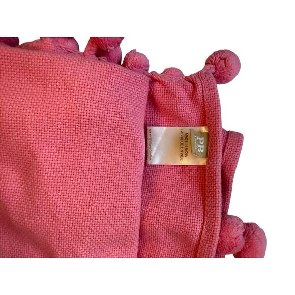 Pottery Barn Teen PINK Throw Blanket Organic Cotton pom poms - Picture 6 of 6